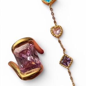 Waterproof gold bracelet & ring bundle gemstones . Stainless & gold plated .